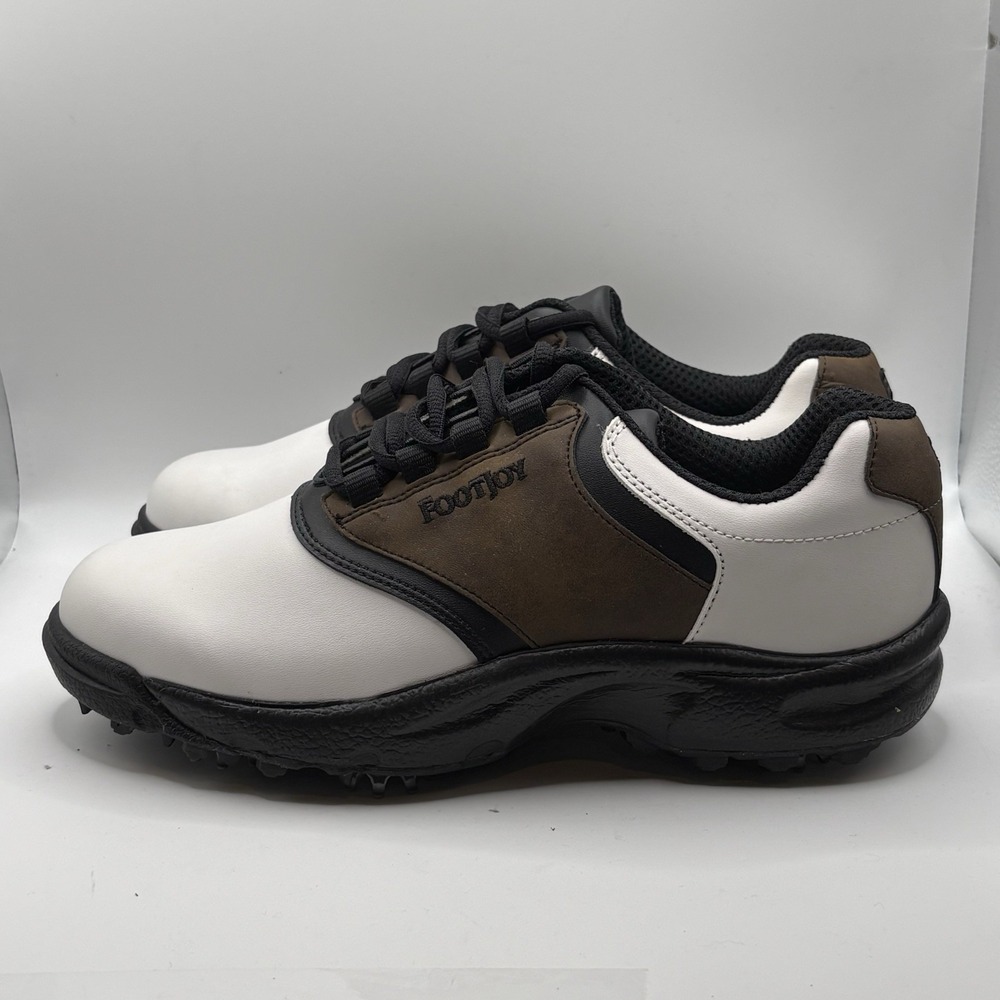 FootJoy 7 Medium GreenJoys Men Spiked Golf Shoes 45516-White/Brown/Black